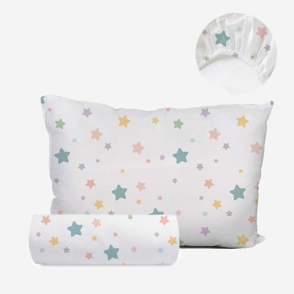 2 Pieces Twinkle Cotton Ranforce Baby Fitted Sheet Set 70 x 140 + 22 cm - White / Green / Pink / Purple