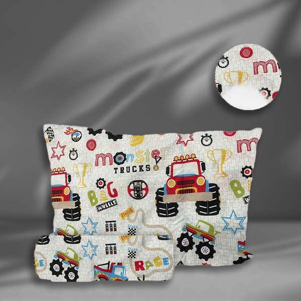 2 Pieces Truck Tats Cotton Ranforce Baby Fitted Sheet Set 70 x 140 + 22 cm - White / Red / Black / Blue