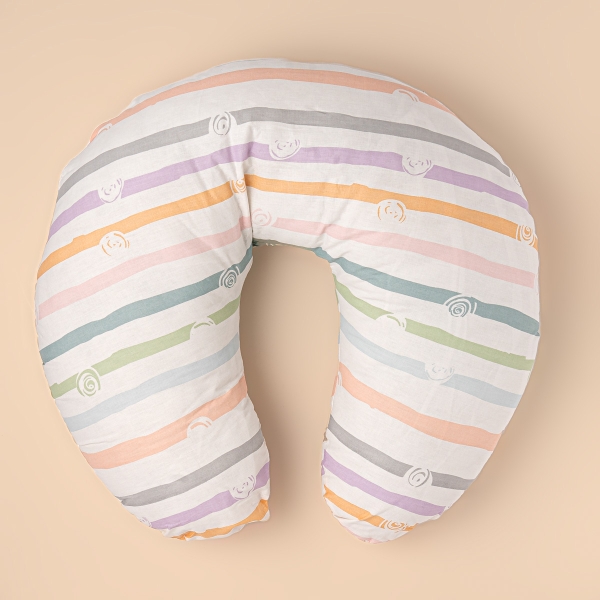 Stripes Baby Nursing Pillow 60 x 47 cm ( 500 gr ) - White / Green / Mustard / Grey