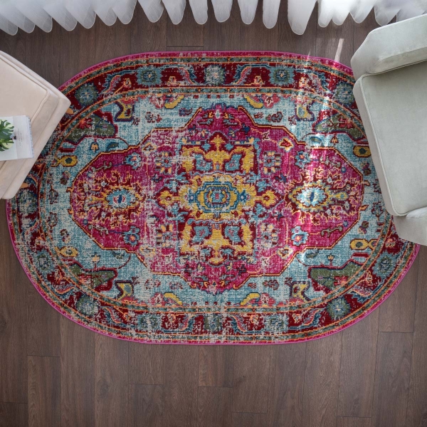 Art Vibrant kaleidoscope 160 x 230 cm Oval Zymta Winter Carpet - Fuschia / Yellow / Blue / Green