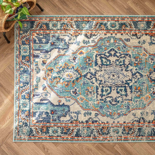 Art Vibrant kaleidoscope 80 x 150 cm Zymta Winter Carpet - Orange / Beige / Blue / Navy Blue