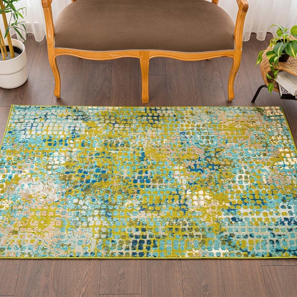 Art Patterned Paradise 80 x 150 cm Zymta Winter Carpet - Blue / Oil Green / Navy Blue