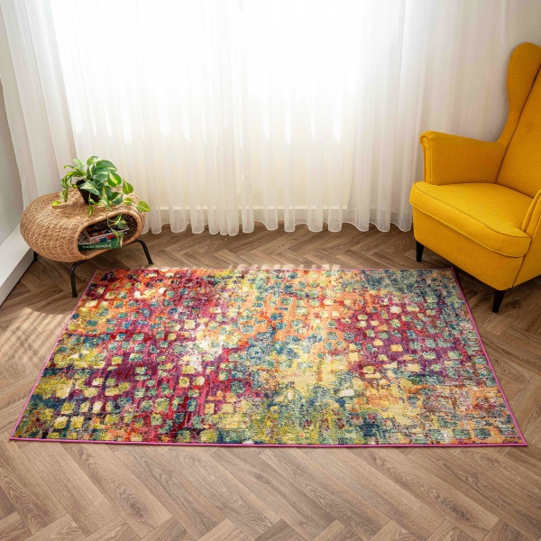 Art Enchanted Threads 120 x 180 cm Zymta Winter Carpet - Orange / Green / Yellow / Fuchsia