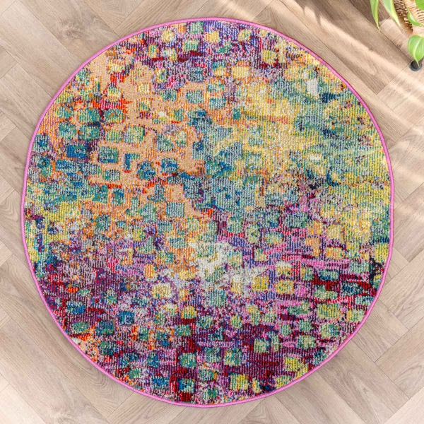 Art Enchanted Threads 100 x 100 cm Round Zymta Winter Carpet - Orange / Green / Yellow / Fuchsia