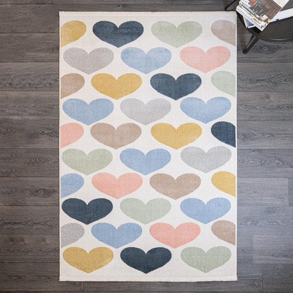 Craft Aza Hearts 80 x 150 cm Zymta Winter Carpet - Blue / Off White / Green / Pink