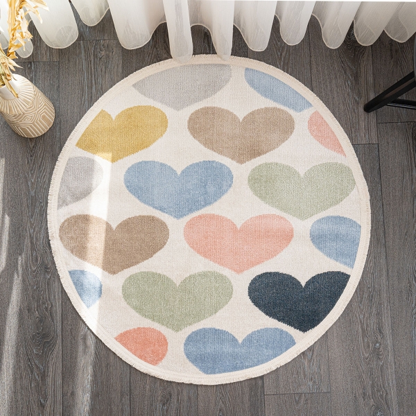 Craft Aza Hearts 100 x 100 cm Round Zymta Winter Carpet - Blue / Off White / Green / Pink