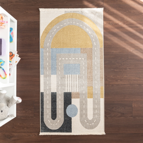 Craft Play Track 80 x 150 cm Zymta Winter Carpet - Blue / White / Light Grey / Mustard