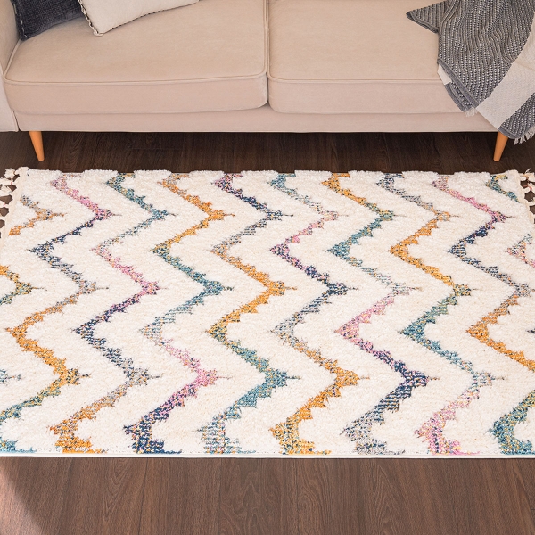 Barcelona Zigzag Adventure 80 x 300 cm Zymta Winter Carpet - Orange / Navy Blue / Pink / Cream