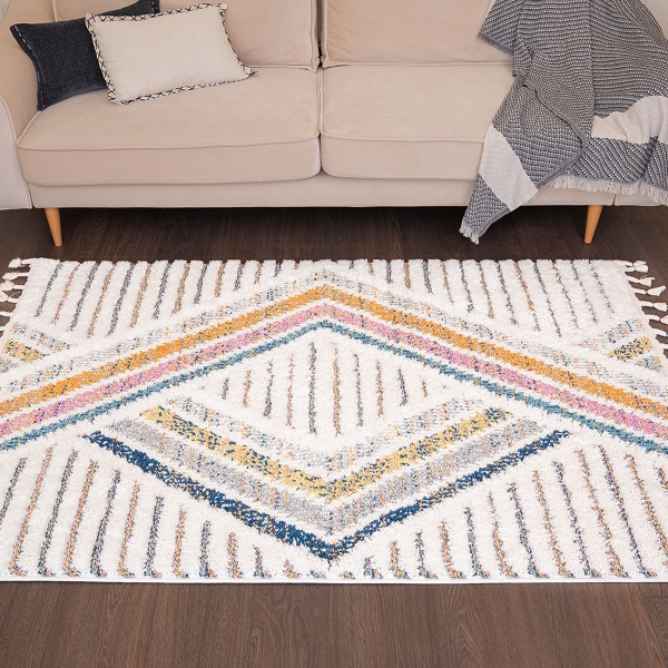 Barcelona Symmetry Weave 80 x 150 cm Zymta Winter Carpet - Cream / Pink / Yellow / Navy Blue