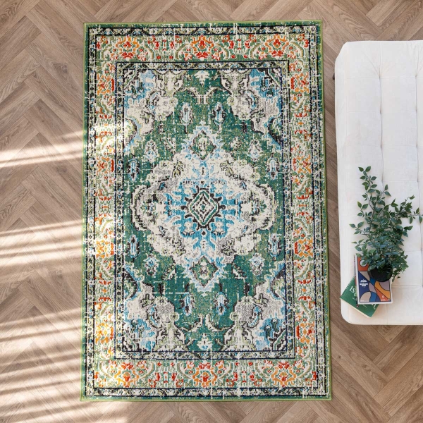 Art Floor Fantasy 80 x 150 cm Zymta Winter Carpet - Green / Blue / Ecru / Orange