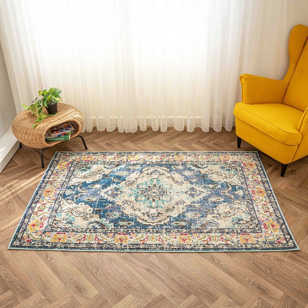 Art Floor Fantasy 80 x 300 cm Zymta Winter Carpet - Blue / Beige / Anthracite / Mustard