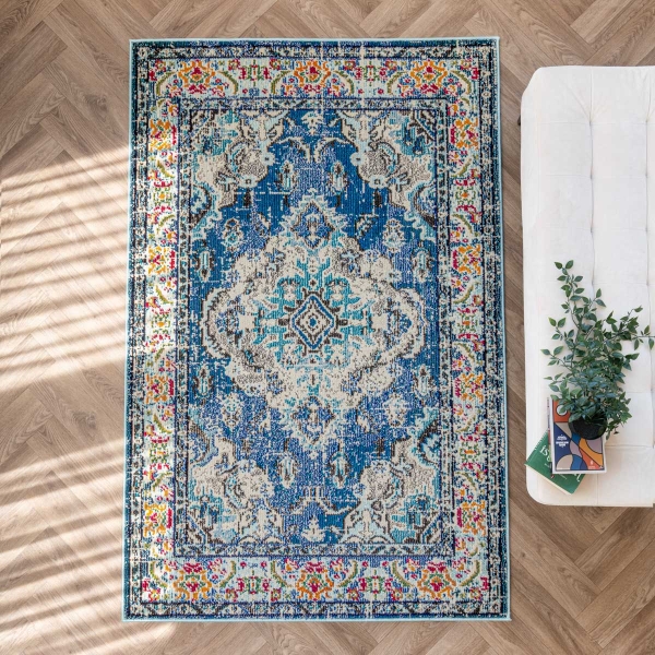 Art Floor Fantasy 120 x 180 cm Zymta Winter Carpet - Blue / Beige / Anthracite / Mustard