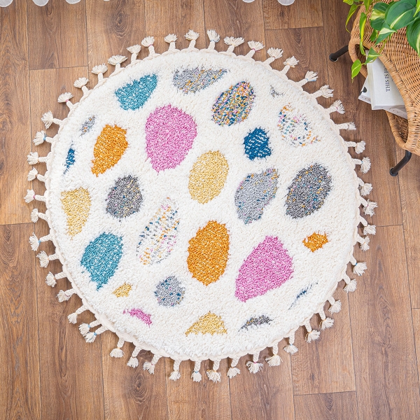 Barcelona Colorful Pebble Shag 100 x 100 cm Round Zymta Winter Carpet - Yellow / Orange / Blue / Anthracite