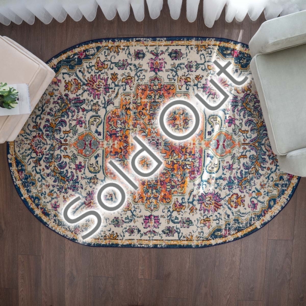 Art Fiona 160 x 230 cm Oval Zymta Winter Carpet - Beige / Orange / Navy Blue / Mustard