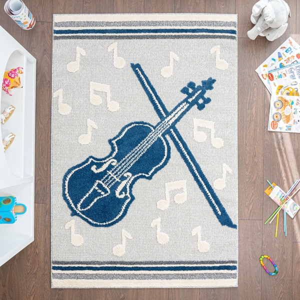 Cloud Violin 3D Print 200 x 300 cm Zymta Winter Carpet - Navy Blue / Grey / Beige / Cream