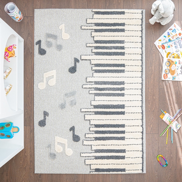 Cloud Piano 3D Print 200 x 300 cm Zymta Winter Carpet - Grey / Cream / Anthracite / Beige