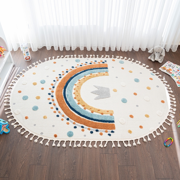 Katy Rainbow 3D Print 160 x 230 cm Oval Zymta Winter Carpet - Cream / Blue / Grey