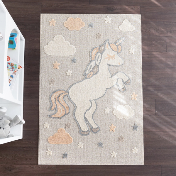 Cloud Unicorn 3D Print 80 x 150 cm Zymta Winter Carpet - Beige / Bluish Grey / Salmon / Cream