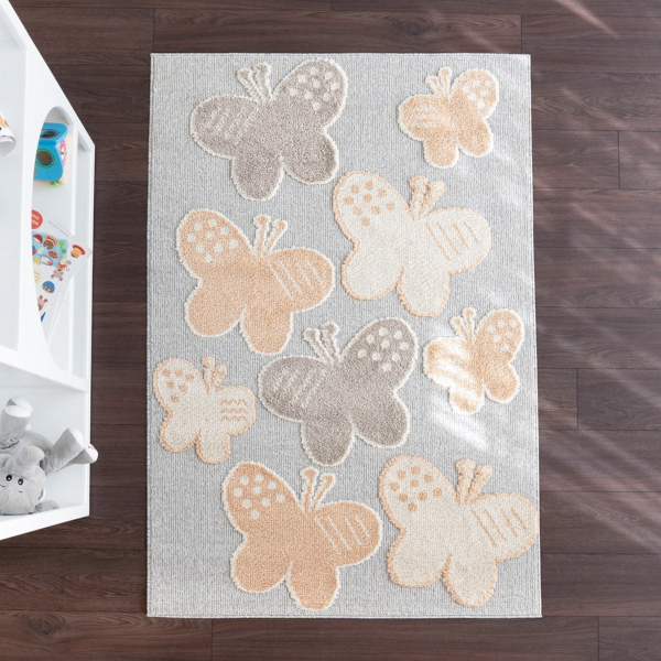 Cloud Butterfly 3D Print 120 x 180 cm Zymta Winter Carpet - Grey / Cream / Salmon / Light Brown