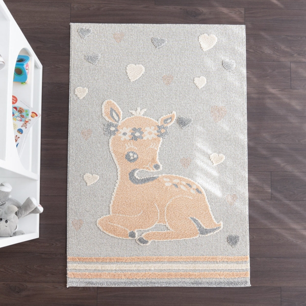 Cloud Gazelle 3D Print 120 x 180 cm Zymta Winter Carpet - Grey / Cream / Salmon / Light Brown