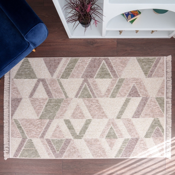 Infinity Rectangular Triangle Shape 80 x 150 cm Zymta Winter Carpet - Green / Beige / Brown / Light Brown