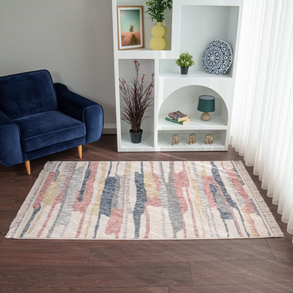 Infinity Sunset Striations 80 x 150 cm Zymta Winter Carpet - Salmon / Mustard / Navy Blue / Cream