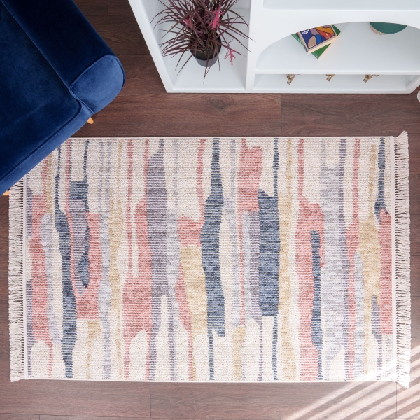 Infinity Sunset Striations 80 x 150 cm Zymta Winter Carpet - Salmon / Mustard / Navy Blue / Cream