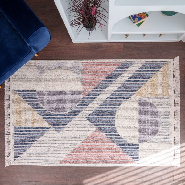 Infinity Geometric Echoes 80 x 150 cm Zymta Winter Carpet - Salmon / Mustard / Navy Blue / Cream