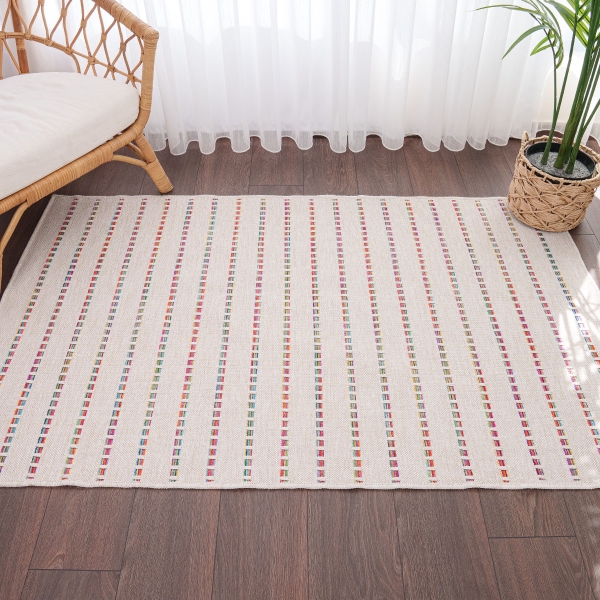 Blossom Bold Stripes 160 x 230 cm Jute Decorative Rug Natural - Cream / Yellow / Red / Blue