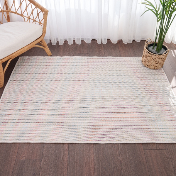 Blossom Vert Stripes 80 x 150 cm Jute Decorative Rug Natural - Cream / Yellow / Orange / Blue