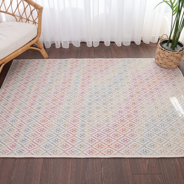 Blossom Lozzy 80 x 150 cm Jute Decorative Rug Natural - Cream / Yellow / Orange / Blue