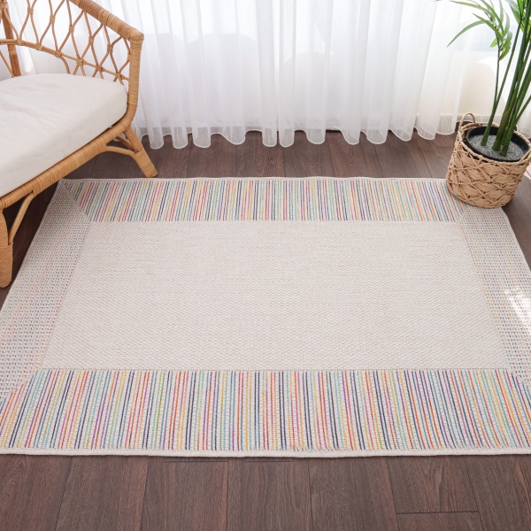 Blossom Aku Aki 120 x 180 cm Jute Decorative Rug Natural - Cream / Green / Yellow / Blue