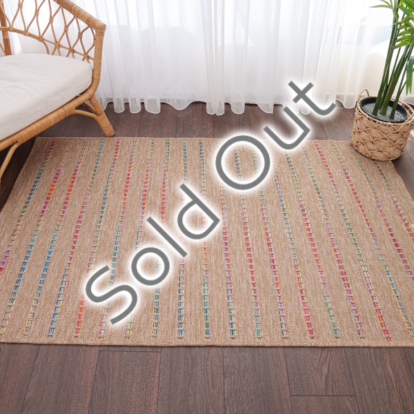 Blossom Bold Stripes 160 x 230 cm Jute Decorative Rug Natural - Light Brown / Blue / Yellow / Orange