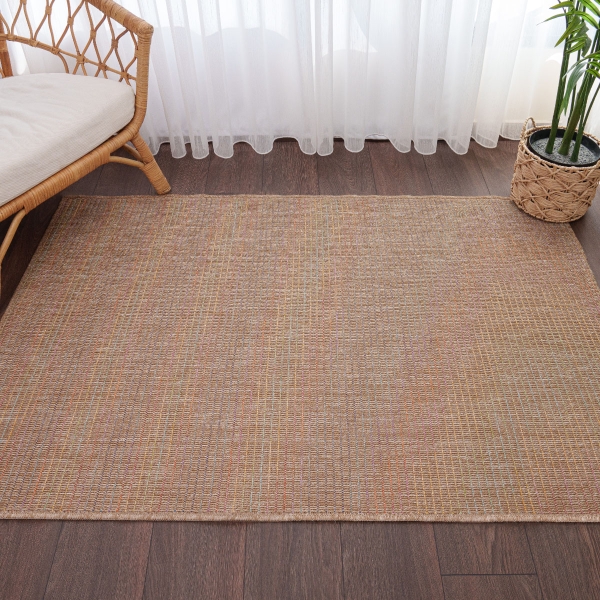 Blossom Horiz Stripes 160 x 230 cm Jute Decorative Rug Natural - Light Brown / Yellow / Purple / Blue