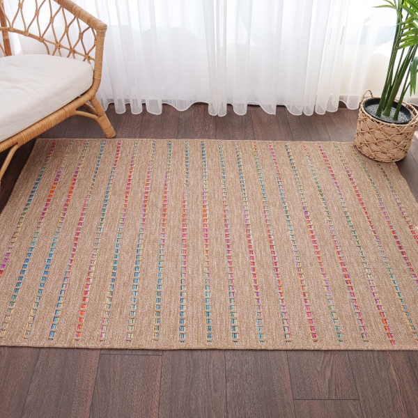 Blossom Bold Stripes 80 x 150 cm Jute Decorative Rug Natural - Light Brown / Blue / Yellow / Orange