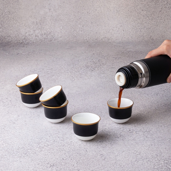 6 Pieces Serpent Porcelain Coffee Cups Set 70 ml - Black / Gold / White