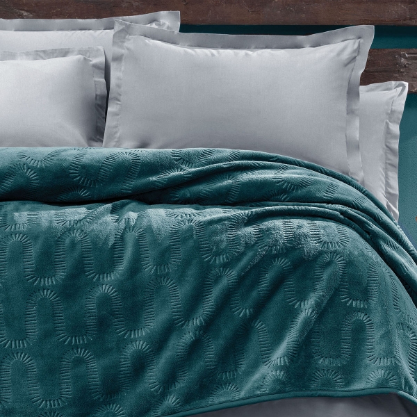 Tricia Emboss Double Blanket 200 x 220 cm - Petrol Green