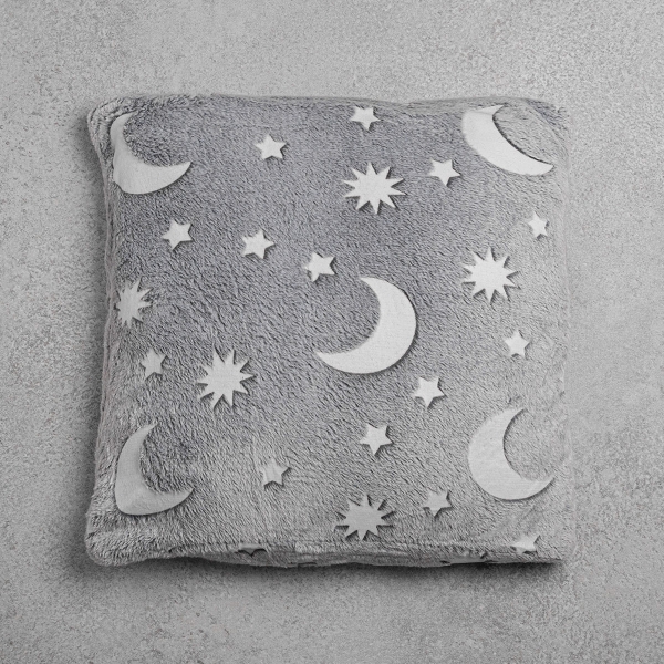 Glow-in-The-Dark Moons and Stars Pillow 45 x 45 cm - Grey