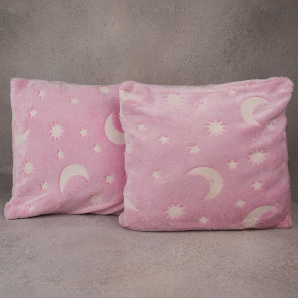 Glow-In-The-Dark Moons and Stars Pillow 45 x 45 cm - Pink