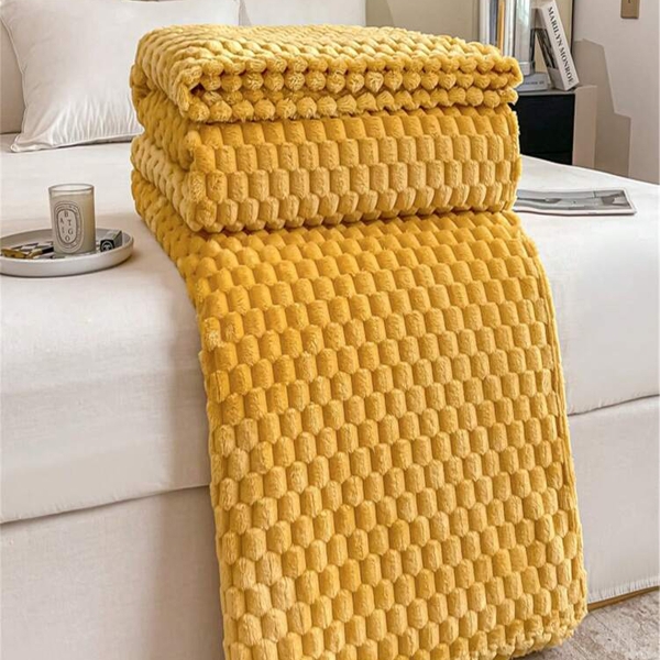 Velvet Plush Throw Blanket For All Seasons 200 x 230 cm - Yellow  