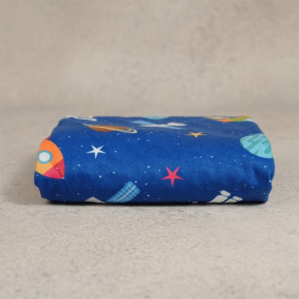 Space World Prints Baby Blanket 100 x 75 cm - Navy Blue / Yellow / Green / Orange