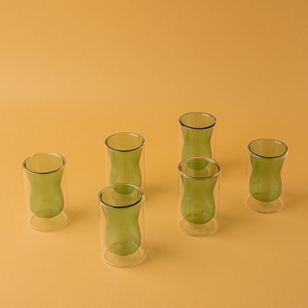 6 Pieces Double Wall Borosilicate Glass Cup 100 ml - Green