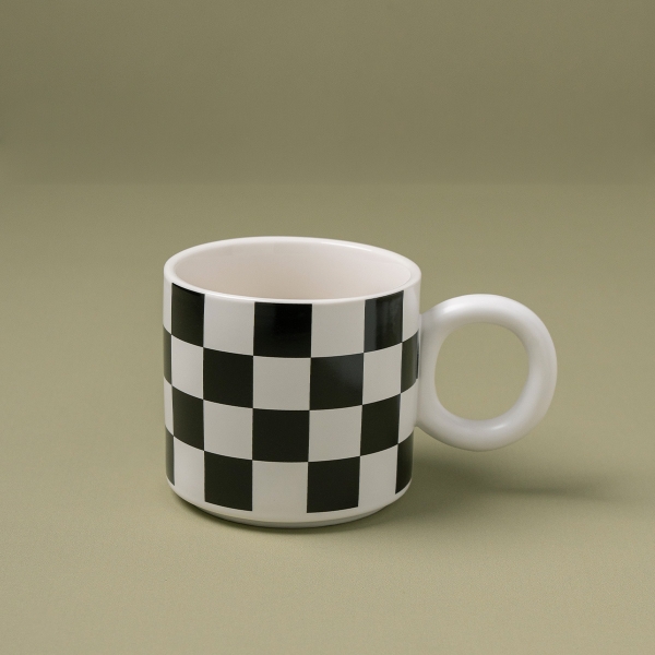 Grid Ceramic Porcelain Mug 360 ml - Black / White 