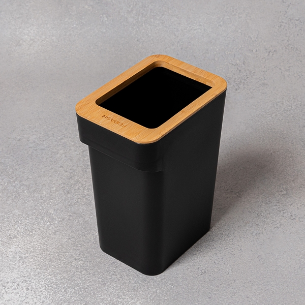 Square Bamboo Wooden Dust Without Lid 22 x 15.5 x 30 cm - Black 