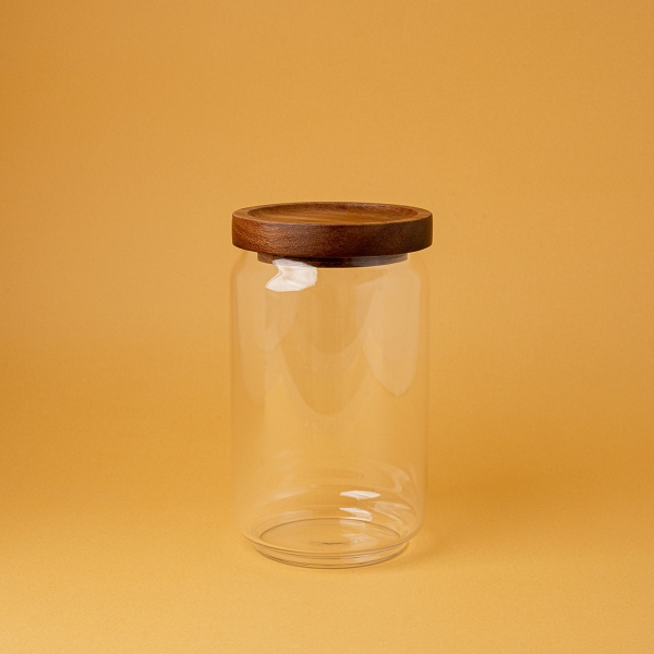 Kitchen Spices Glass Storage Jar With Lid 650 ml - Transparent / Brown