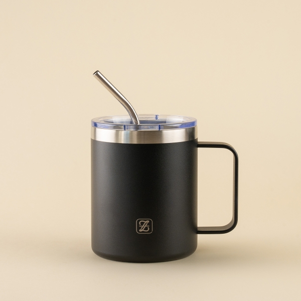 SipSmart Stainless Steel Mug With Lid And Straw 350 ml - Black