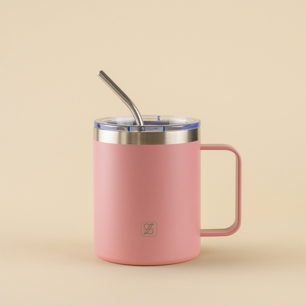 SipSmart Stainless Steel Mug With Lid And Straw 350 ml - Pink