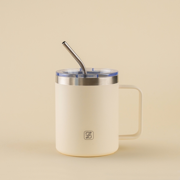 SipSmart Stainless Steel Mug With Lid And Straw 350 ml - Beige