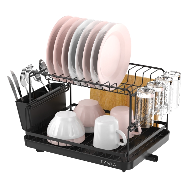 Double Layer Stackable Metal Dish Drying Rack 44.4 x 33 x 26.8 cm - Black