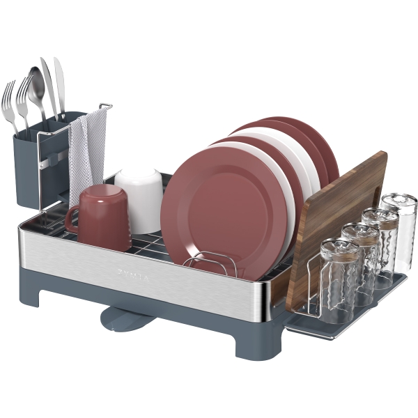 All-in-One Big Capacity Dish Drying Rack 51 x 32 x 24.6 cm - Silver / Grey